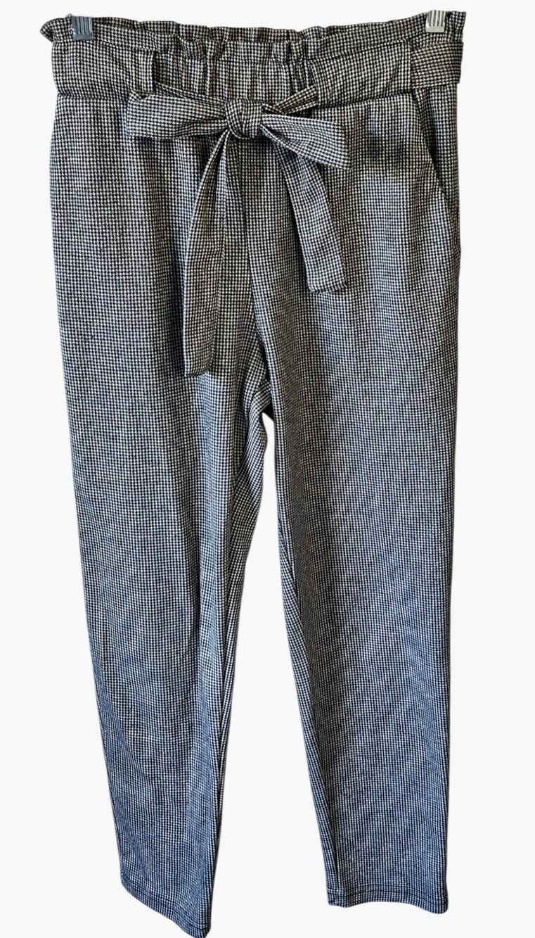 Ambiance Women's Houdstooth High-Waisted Paperbag Pants SZ S